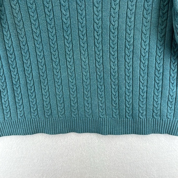 Eddie Bauer Pullover V-Neck Sweater Women’s Large Teal Cotton/Nylon/Angora Cable - Picture 7 of 12